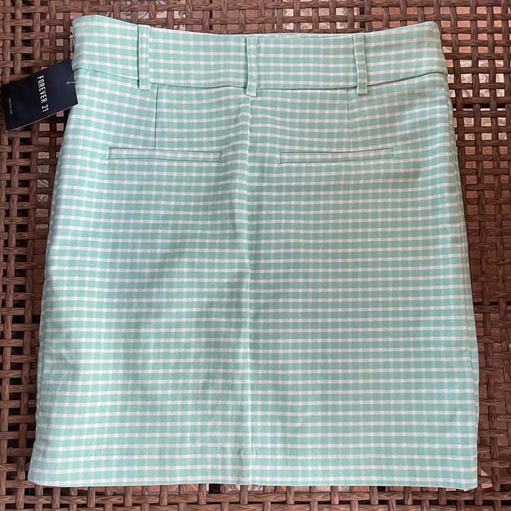 Mint Green, White Checkered Print Mini Skirt - Picture 5 of 6